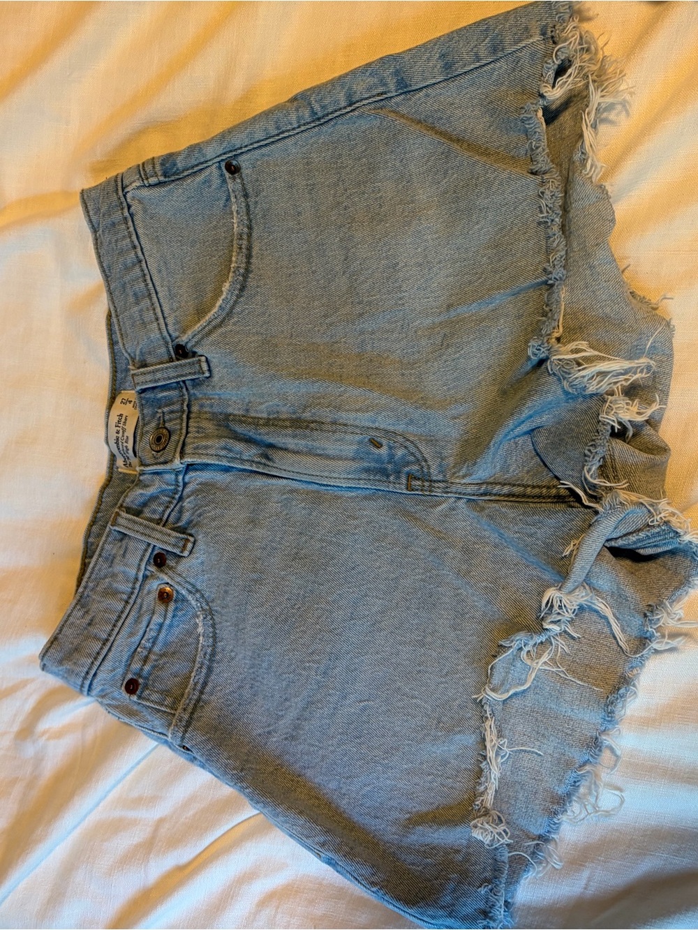 Abercrombie High-Rise Light Blue Denim Frayed Hem Shorts